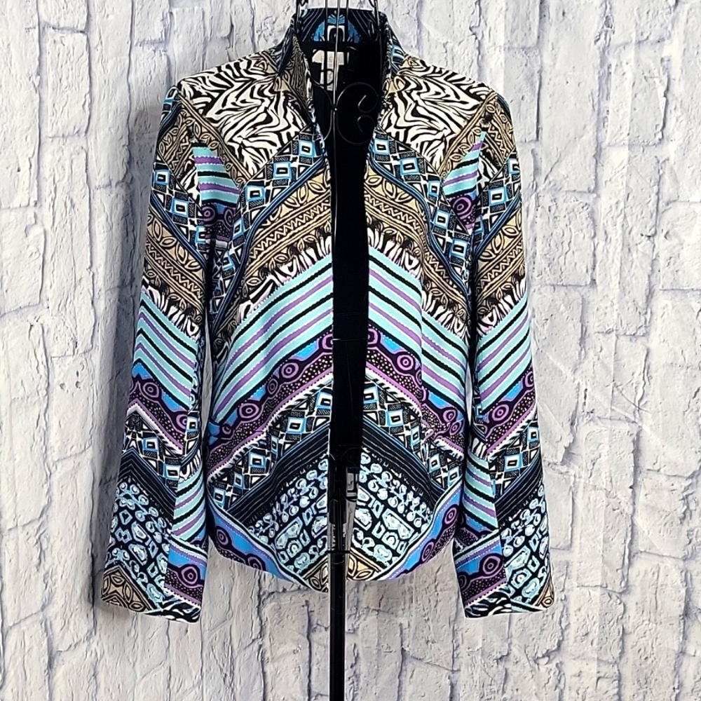 CHICO'S‎ Animal Print/Abstract Multicolored Open Front Jacket Small